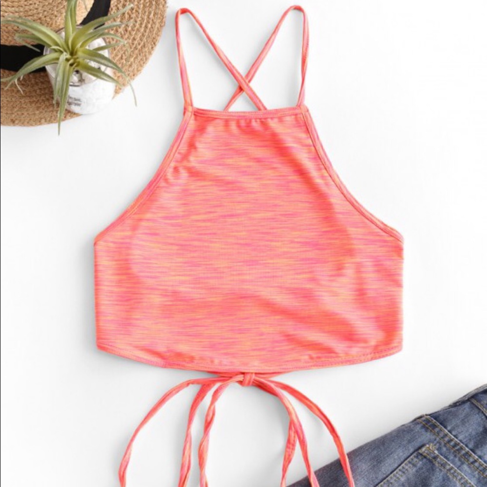 X2 Lace up criss cross heathered tie dye crop top - Picture 1 of 4